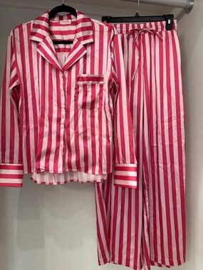 Pink Lily small  Pink and White Stripe Pajama Set .  Like new